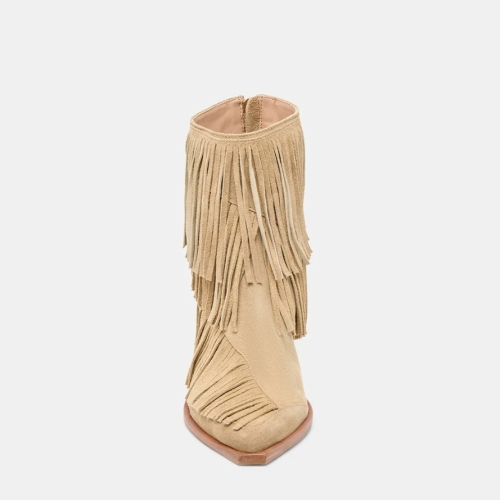 🤎🔹️Dolce Vita 🔹️Dark Taupe Suede TOREY Western  Fringe Ankle Booties - Picture 7 of 11